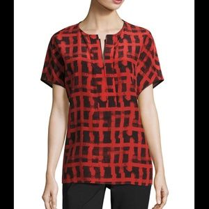 LAFAYETTE NY 148 – Red Modern Short Sleeve Blouse